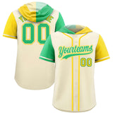 Custom Cream Bright Green and Gold Split Fashion Raglan Sleeves Authentic Baseball Hoodie Jersey