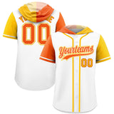 Custom White Orange and Gold Split Fashion Raglan Sleeves Authentic Baseball Hoodie Jersey