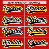 Custom Red Black and Gold Split Fashion Raglan Sleeves Authentic Baseball Hoodie Jersey