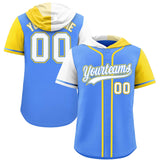 Custom Powder Blue White and Gold Split Fashion Raglan Sleeves Authentic Baseball Hoodie Jersey