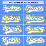 Custom Powder Blue White and Gold Split Fashion Raglan Sleeves Authentic Baseball Hoodie Jersey