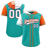 Custom Aqua White and Orange Split Fashion Raglan Sleeves Authentic Baseball Hoodie Jersey