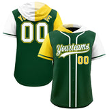 Custom Green Gold and White Split Fashion Raglan Sleeves Authentic Baseball Hoodie Jersey
