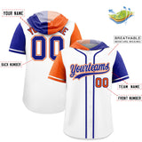 Custom White Orange and Royal Split Fashion Raglan Sleeves Authentic Baseball Hoodie Jersey