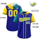 Custom Royal Aqua and Gold Split Fashion Raglan Sleeves Authentic Baseball Hoodie Jersey