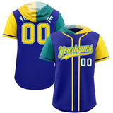 Custom Royal Aqua and Gold Split Fashion Raglan Sleeves Authentic Baseball Hoodie Jersey