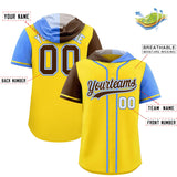 Custom Gold Brown and Powder Blue Split Fashion Raglan Sleeves Authentic Baseball Hoodie Jersey