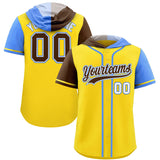 Custom Gold Brown and Powder Blue Split Fashion Raglan Sleeves Authentic Baseball Hoodie Jersey