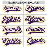 Custom White Gold and Purple Split Fashion Raglan Sleeves Authentic Baseball Hoodie Jersey