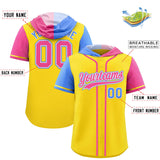 Custom Gold Powder Blue and Pink Split Fashion Raglan Sleeves Authentic Baseball Hoodie Jersey