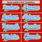 Custom Red Powder Blue and Neon Green Split Fashion Raglan Sleeves Authentic Baseball Hoodie Jersey