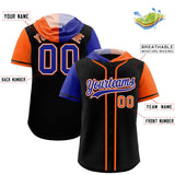 Custom Black Royal and Orange Split Fashion Raglan Sleeves Authentic Baseball Hoodie Jersey