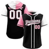 Custom Black Light Pink and White Split Fashion Raglan Sleeves Authentic Baseball Hoodie Jersey