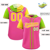 Custom Pink Gold and Neon Green Split Fashion Raglan Sleeves Authentic Baseball Hoodie Jersey