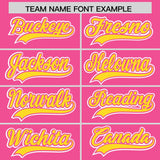 Custom Pink Gold and Neon Green Split Fashion Raglan Sleeves Authentic Baseball Hoodie Jersey