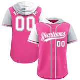 Custom Pink White and Silver Split Fashion Raglan Sleeves Authentic Baseball Hoodie Jersey