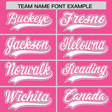 Custom Pink White and Silver Split Fashion Raglan Sleeves Authentic Baseball Hoodie Jersey