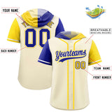 Custom Cream Royal and Gold Split Fashion Raglan Sleeves Authentic Baseball Hoodie Jersey
