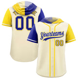 Custom Cream Royal and Gold Split Fashion Raglan Sleeves Authentic Baseball Hoodie Jersey