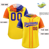 Custom Gold Royal and Orange Split Fashion Raglan Sleeves Authentic Baseball Hoodie Jersey
