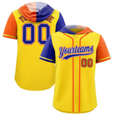 Custom Gold Royal and Orange Split Fashion Raglan Sleeves Authentic Baseball Hoodie Jersey