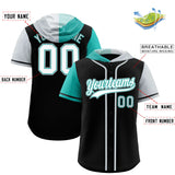 Custom Black Aqua and Silver Split Fashion Raglan Sleeves Authentic Baseball Hoodie Jersey