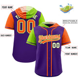 Custom Purple Neon Green and Orange Split Fashion Raglan Sleeves Authentic Baseball Hoodie Jersey