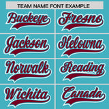 Custom Sky Blue Crimson and Purple Split Fashion Raglan Sleeves Authentic Baseball Hoodie Jersey