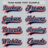 Custom Silver Red and Navy Split Fashion Raglan Sleeves Authentic Baseball Hoodie Jersey