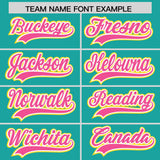 Custom Aqua Gold and Pink Split Fashion Raglan Sleeves Authentic Baseball Hoodie Jersey