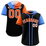 Custom Black Orange and Powder Blue Split Fashion Raglan Sleeves Authentic Baseball Hoodie Jersey