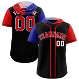 Custom Black Royal and Red Split Fashion Raglan Sleeves Authentic Baseball Hoodie Jersey