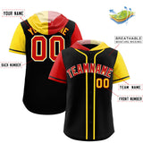 Custom Black Red and Gold Split Fashion Raglan Sleeves Authentic Baseball Hoodie Jersey