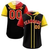 Custom Black Red and Gold Split Fashion Raglan Sleeves Authentic Baseball Hoodie Jersey