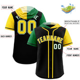 Custom Black Kelly Green and Gold Split Fashion Raglan Sleeves Authentic Baseball Hoodie Jersey