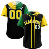 Custom Black Kelly Green and Gold Split Fashion Raglan Sleeves Authentic Baseball Hoodie Jersey