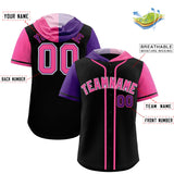Custom Black Purple and Pink Split Fashion Raglan Sleeves Authentic Baseball Hoodie Jersey
