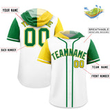 Custom White Gold and Kelly Green Split Fashion Raglan Sleeves Authentic Baseball Hoodie Jersey