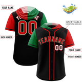 Custom Black Kelly Green and Red Split Fashion Raglan Sleeves Authentic Baseball Hoodie Jersey