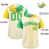 Custom Cream Bright Green and Gold Split Fashion Raglan Sleeves Authentic Baseball Hoodie Jersey