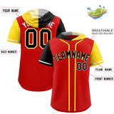 Custom Red Black and Gold Split Fashion Raglan Sleeves Authentic Baseball Hoodie Jersey