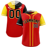 Custom Red Black and Gold Split Fashion Raglan Sleeves Authentic Baseball Hoodie Jersey