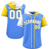 Custom Powder Blue White and Gold Split Fashion Raglan Sleeves Authentic Baseball Hoodie Jersey
