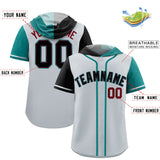 Custom Silver Black and Aqua Split Fashion Raglan Sleeves Authentic Baseball Hoodie Jersey
