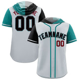 Custom Silver Black and Aqua Split Fashion Raglan Sleeves Authentic Baseball Hoodie Jersey