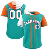 Custom Aqua White and Orange Split Fashion Raglan Sleeves Authentic Baseball Hoodie Jersey