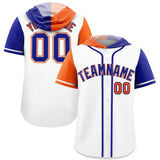 Custom White Orange and Royal Split Fashion Raglan Sleeves Authentic Baseball Hoodie Jersey