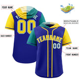 Custom Royal Aqua and Gold Split Fashion Raglan Sleeves Authentic Baseball Hoodie Jersey