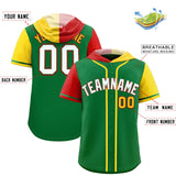 Custom Kelly Green Red and Gold Split Fashion Raglan Sleeves Authentic Baseball Hoodie Jersey