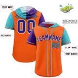 Custom Orange Purple and Sky Blue Split Fashion Raglan Sleeves Authentic Baseball Hoodie Jersey